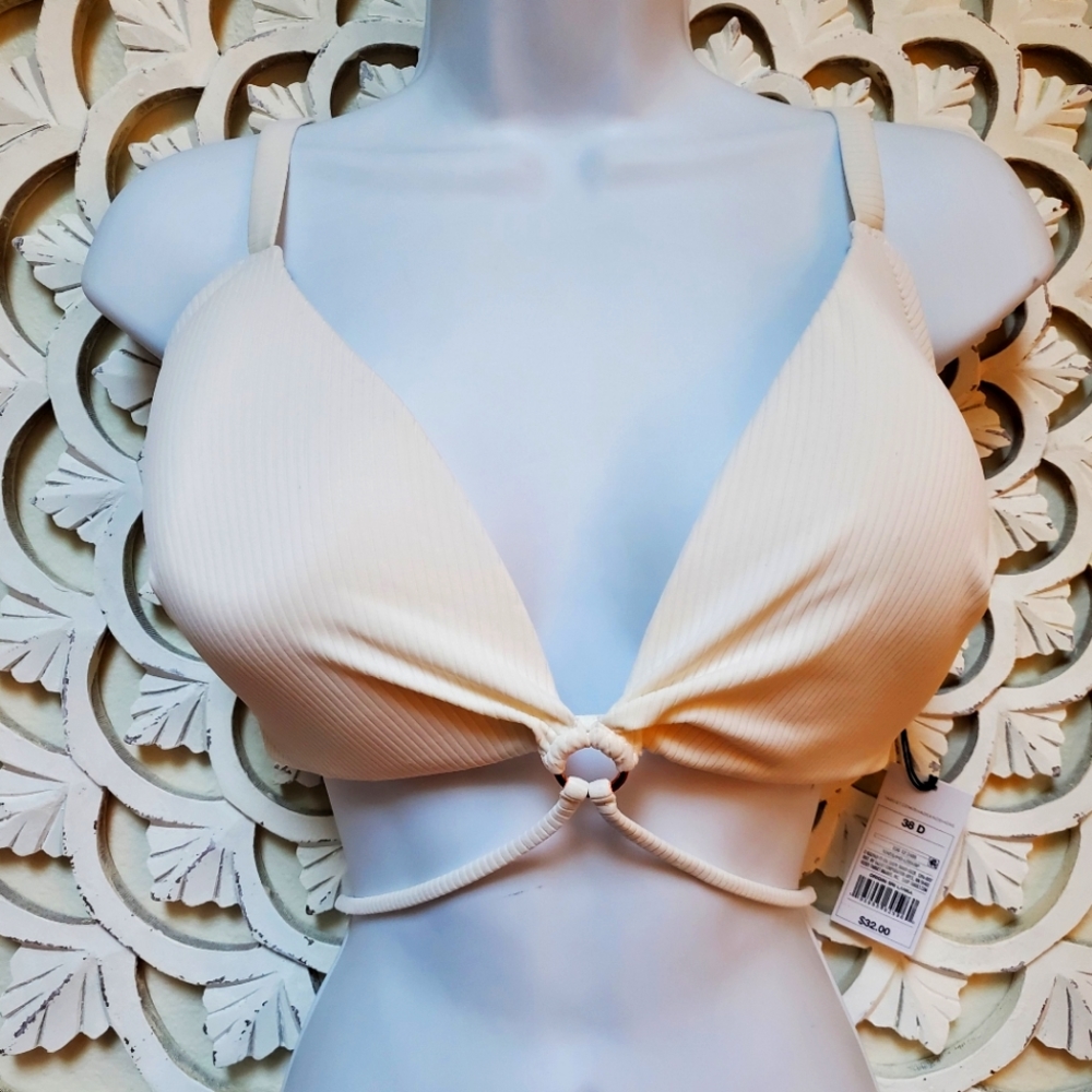 Shade & Shore Bikini Top Pinstripe Off White 38D 14 16 Lightly Lined Pad…